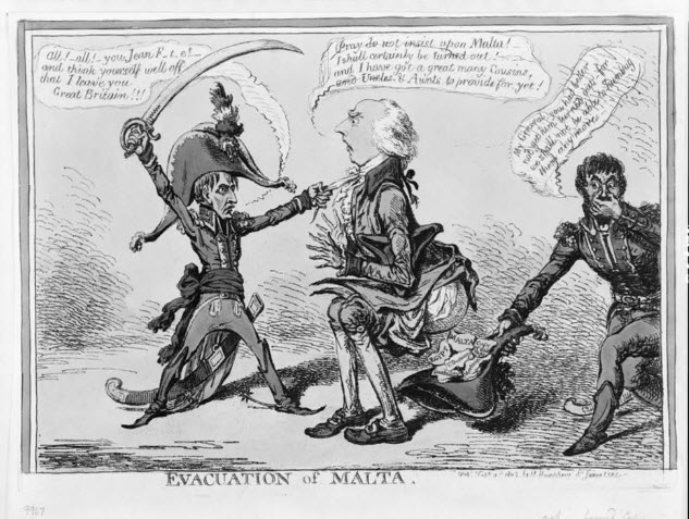 Gillray Cartoon about The evacuation of Malta during the Napoleonic wars.
